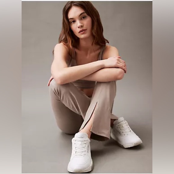 Calvin Klein Performance Embrace High Waist Flared Pants with Slits Moonrock - Picture 5 of 10